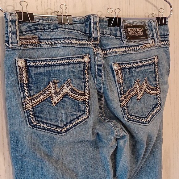 Miss Me Jeans, Size 29, Mid-Rise, Boot Cut, 30W x 28L, Bedazzled, Distressed - Picture 7 of 13